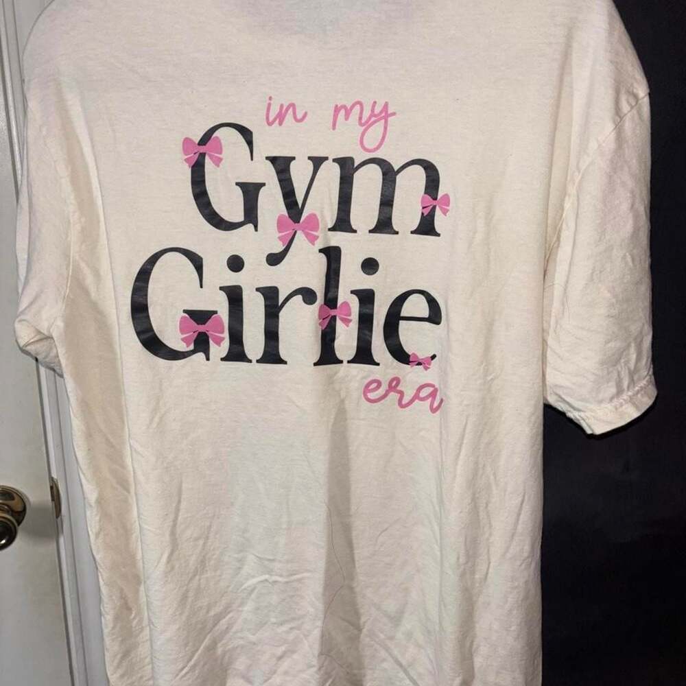 Gildan In My Gym Girlie Era T-Shirt Cream Pink Bows